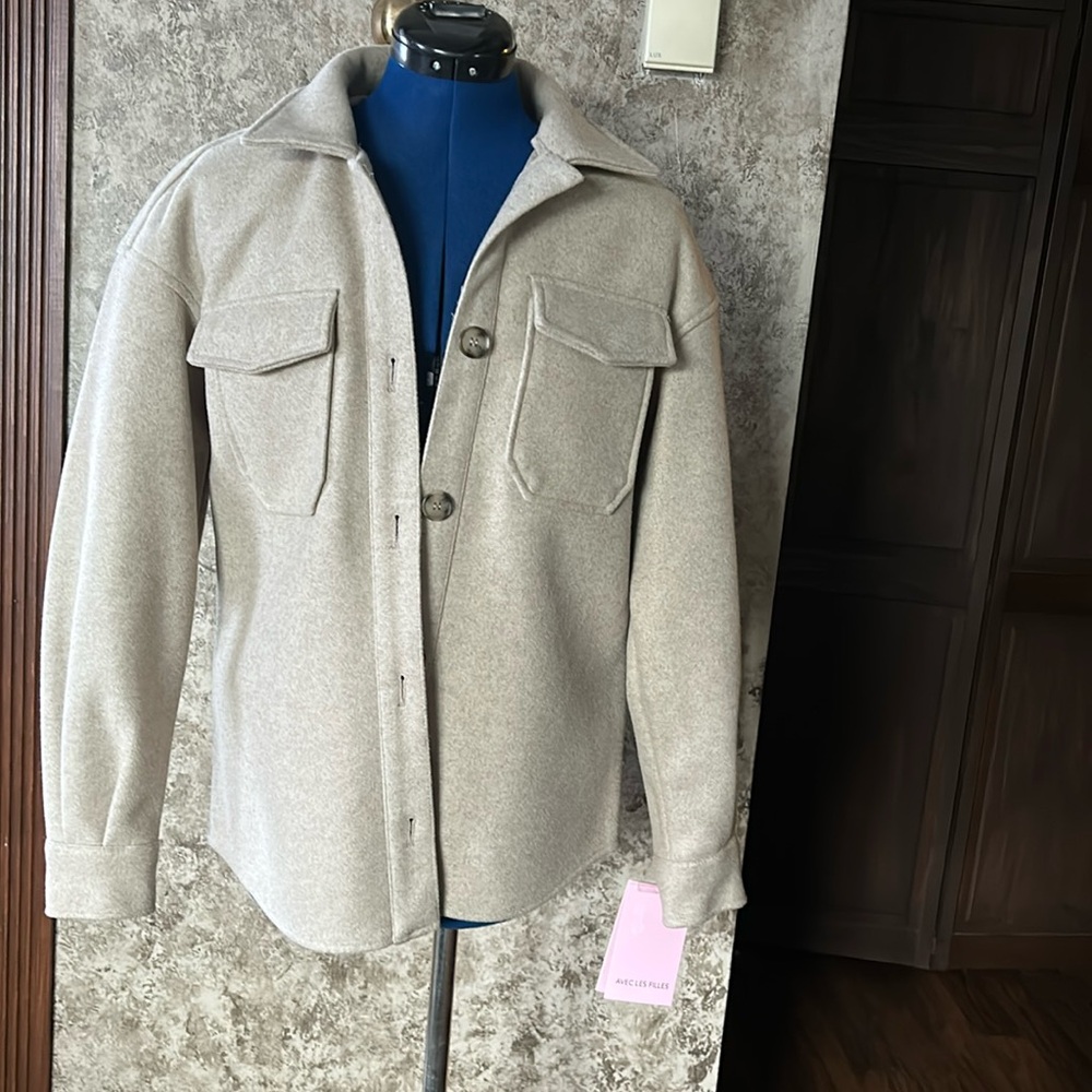 Women’s Avec Les Filles Jacket Tan Button Down XS-2 Front Pockets